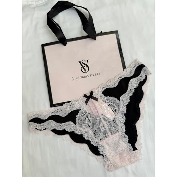 NWT Victoria’s Secret Vintage Dream Angels Satin Sheer Cheekini Panty Black XS - Picture 3 of 5